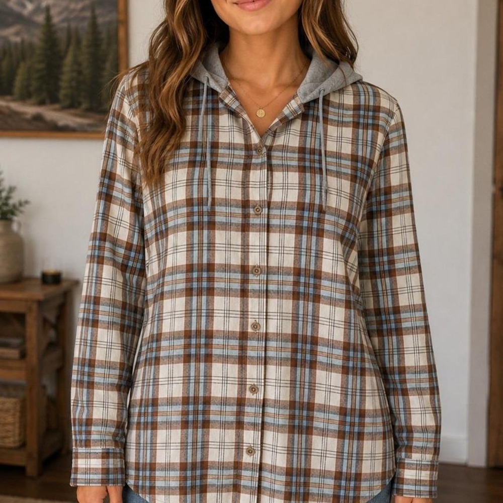 Cozy plaid hooded flannel‎ shirt jacket